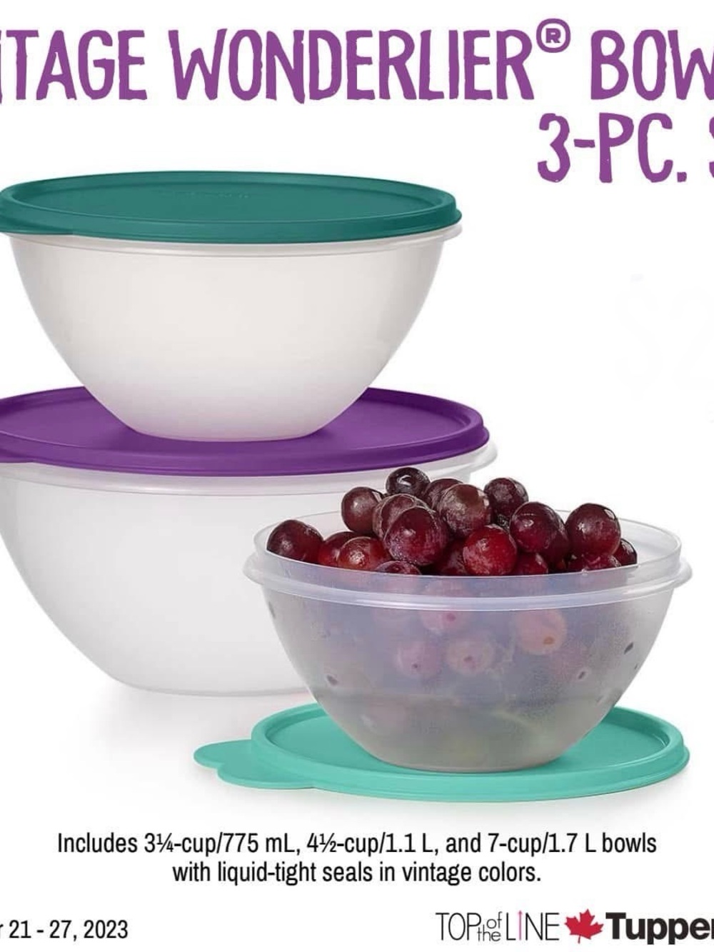 Tupperware Vintage Wonderlier Mixing Bowls - Teal & Purple & Clear